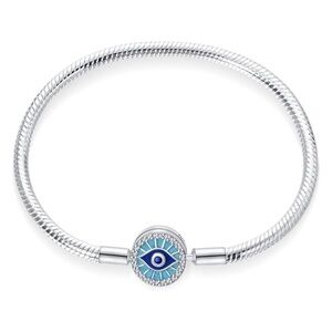 🪬 Silver Bracelet with Blue Evil Eye Charm 6.7 inches